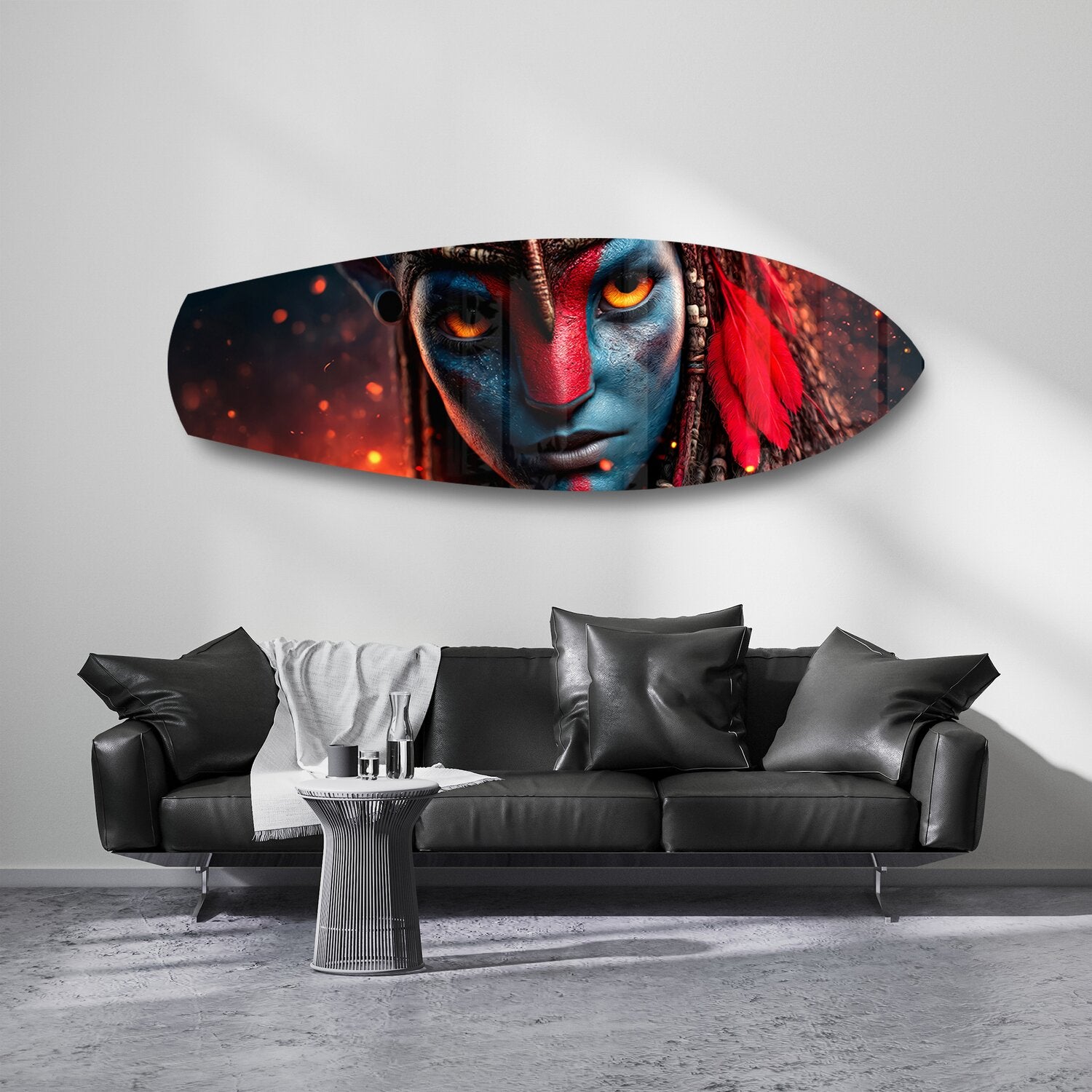 Blue Tribal Warrior Sci-Fi Glass Wall Art.