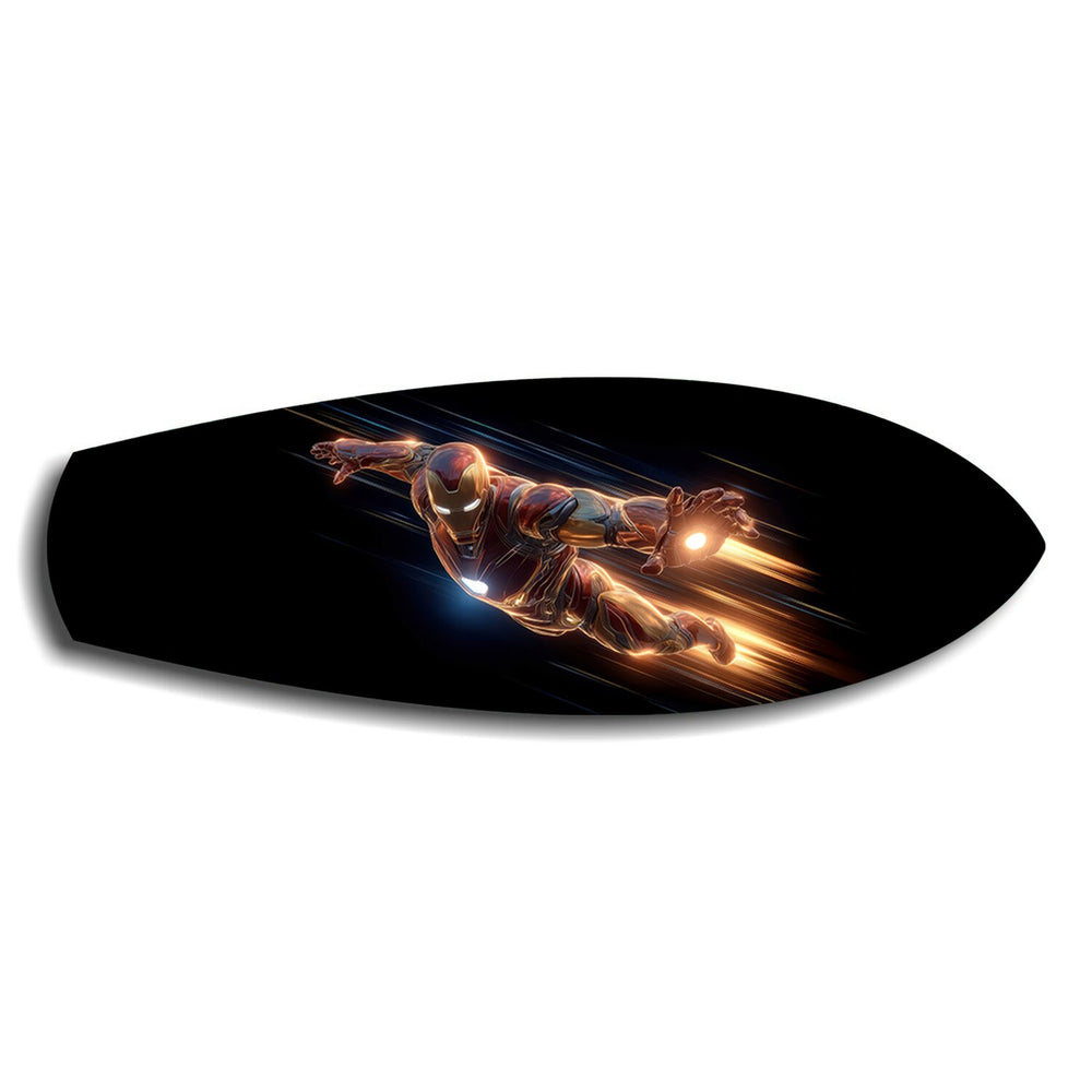 Flying Armored Superhero Glass Wall Art.