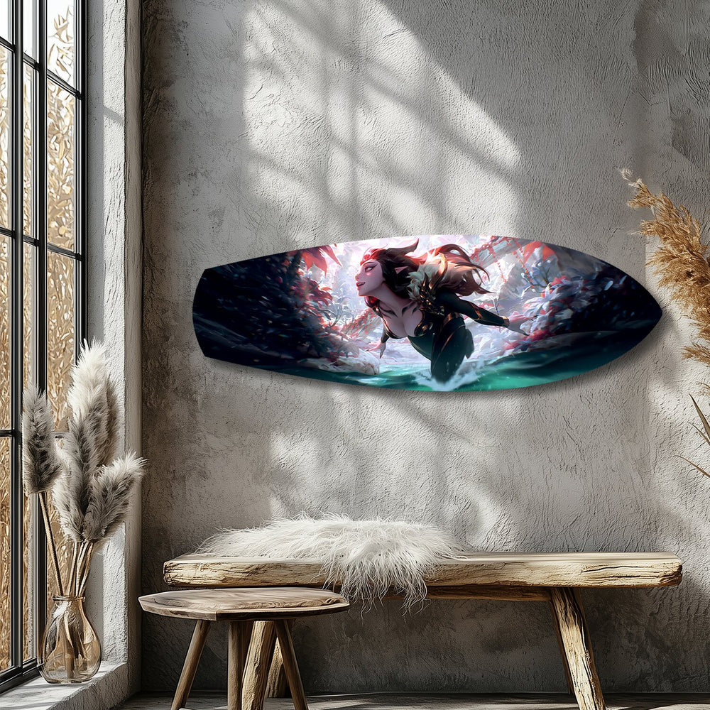 Anime Forest Warrior Woman Glass Wall Art.