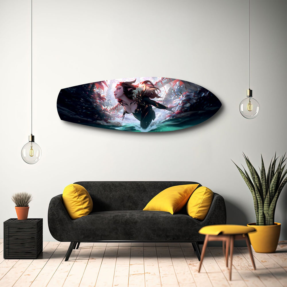 Anime Forest Warrior Woman Glass Wall Art.