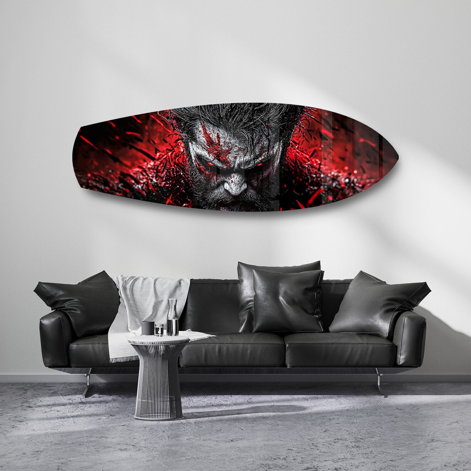 Brutal Warrior Bloody Portrait Glass Wall Art.
