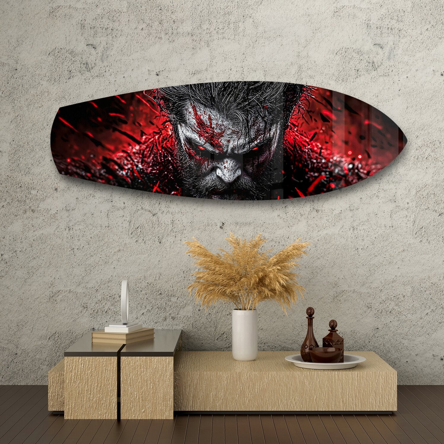 Brutal Warrior Bloody Portrait Glass Wall Art.