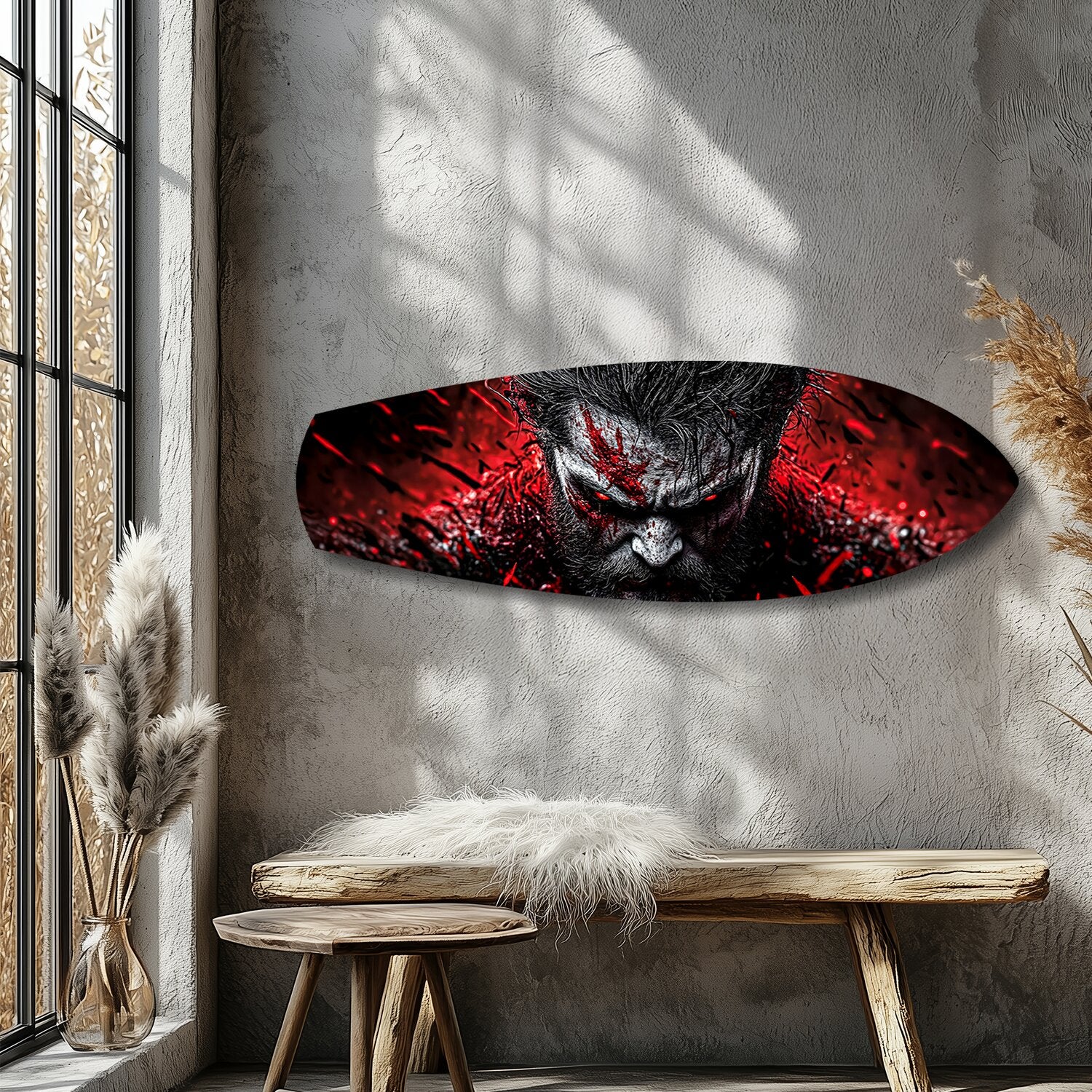 Brutal Warrior Bloody Portrait Glass Wall Art.