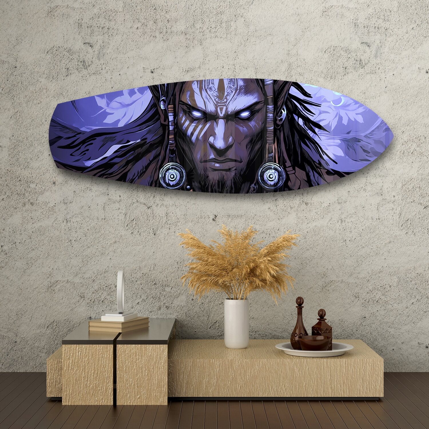 Tribal Chief Warrior Comic Glass Wall Art.