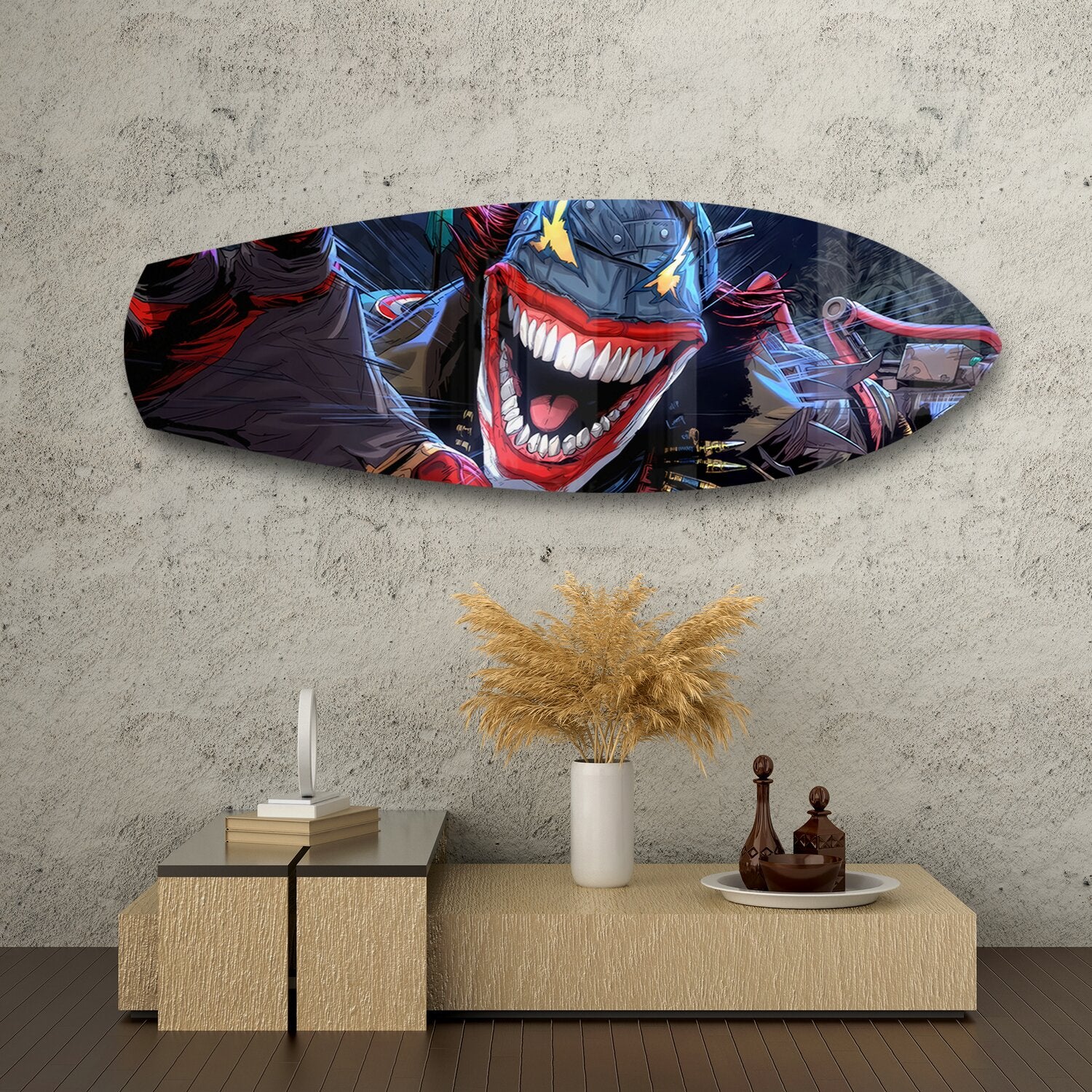 Crazy Mask Anti-Hero Comic Glass Wall Art.