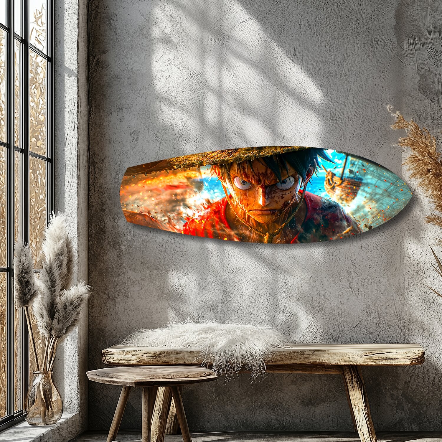 Straw Hat Pirate Captain Anime Glass Wall Art.
