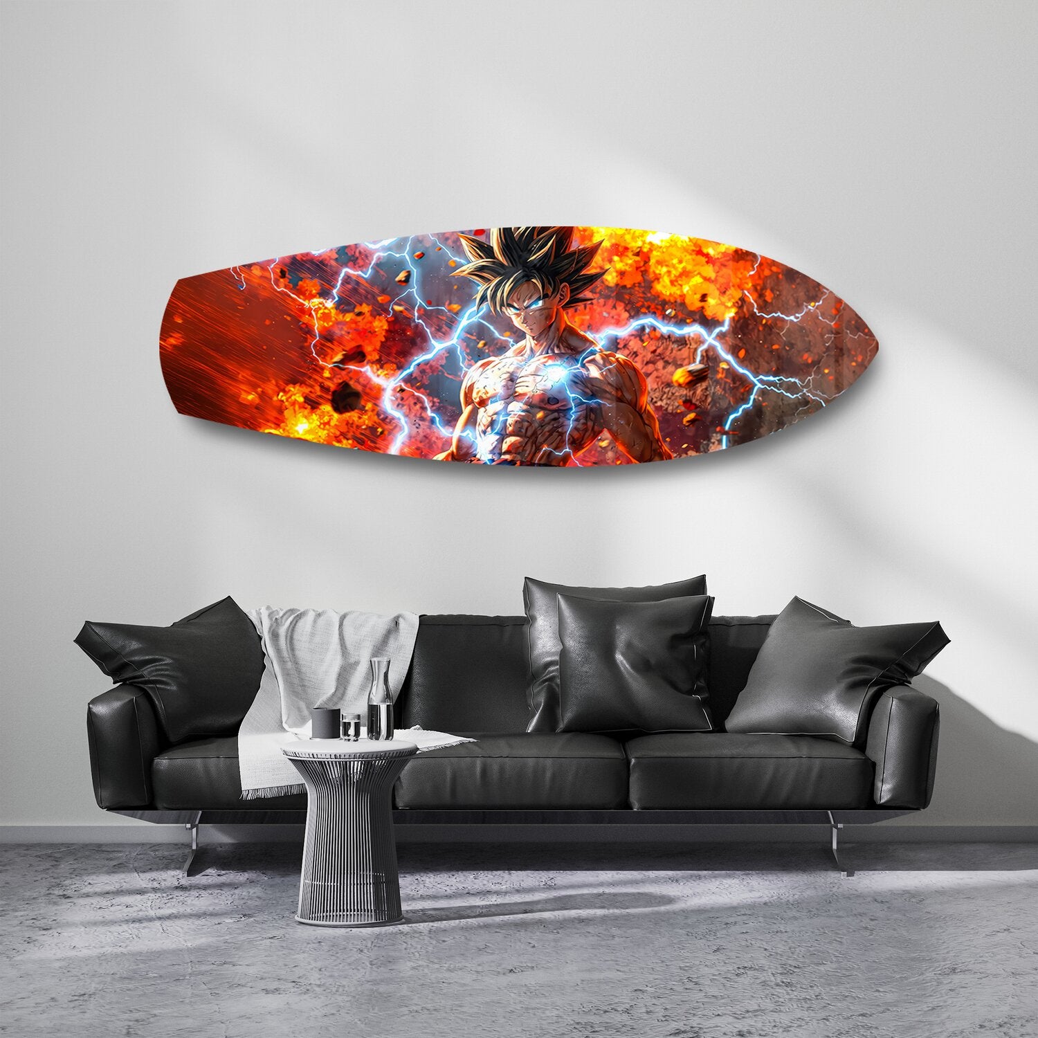Anime Saiyan Warrior Fire Lightning Glass Wall Art.
