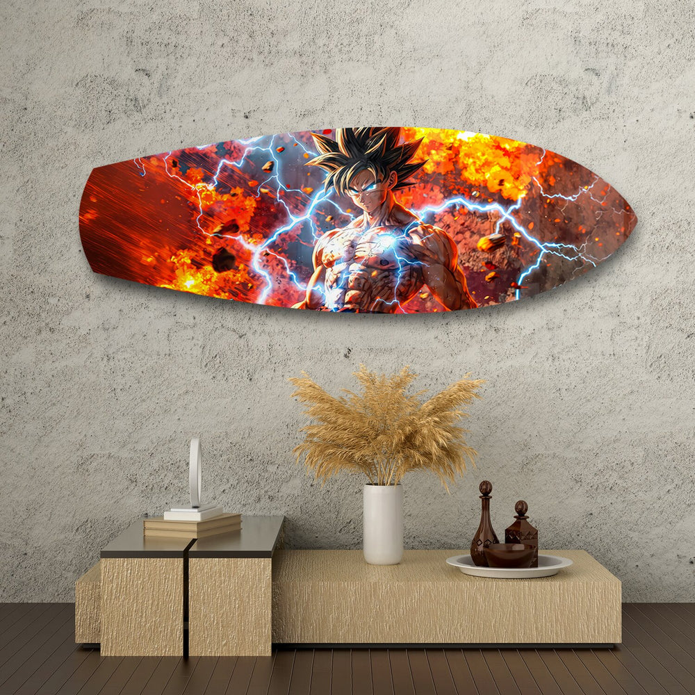 Anime Saiyan Warrior Fire Lightning Glass Wall Art.