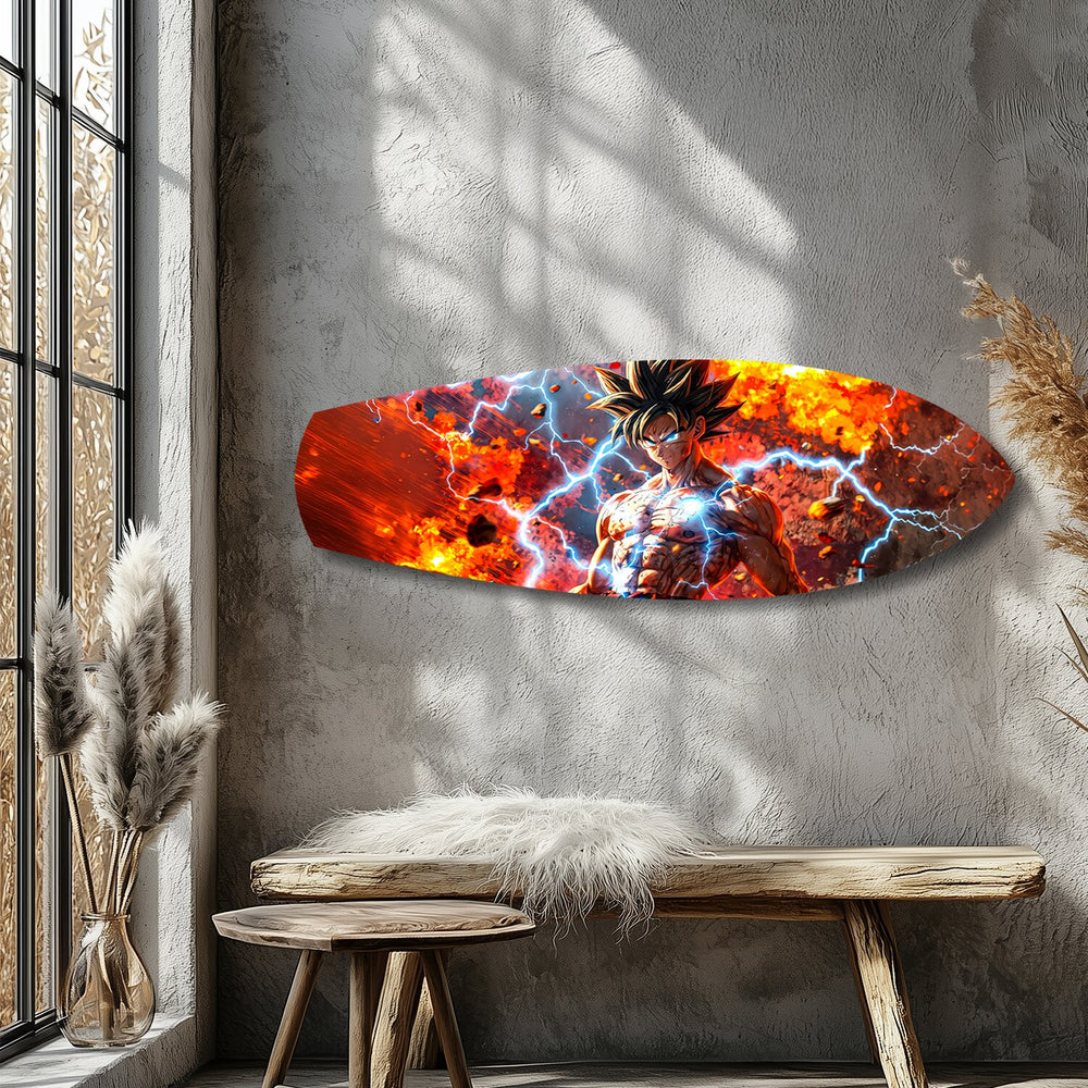 Anime Saiyan Warrior Fire Lightning Glass Wall Art.
