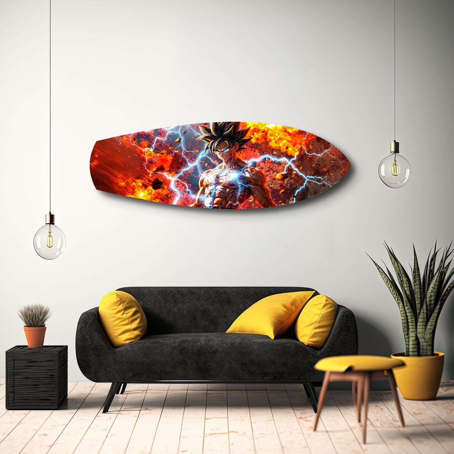 Anime Saiyan Warrior Fire Lightning Glass Wall Art.