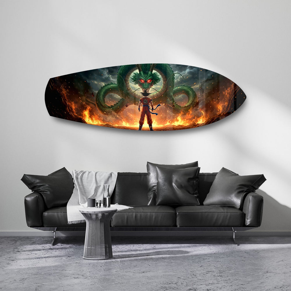 Anime Warrior Green Dragon Fire Glass Wall Art.