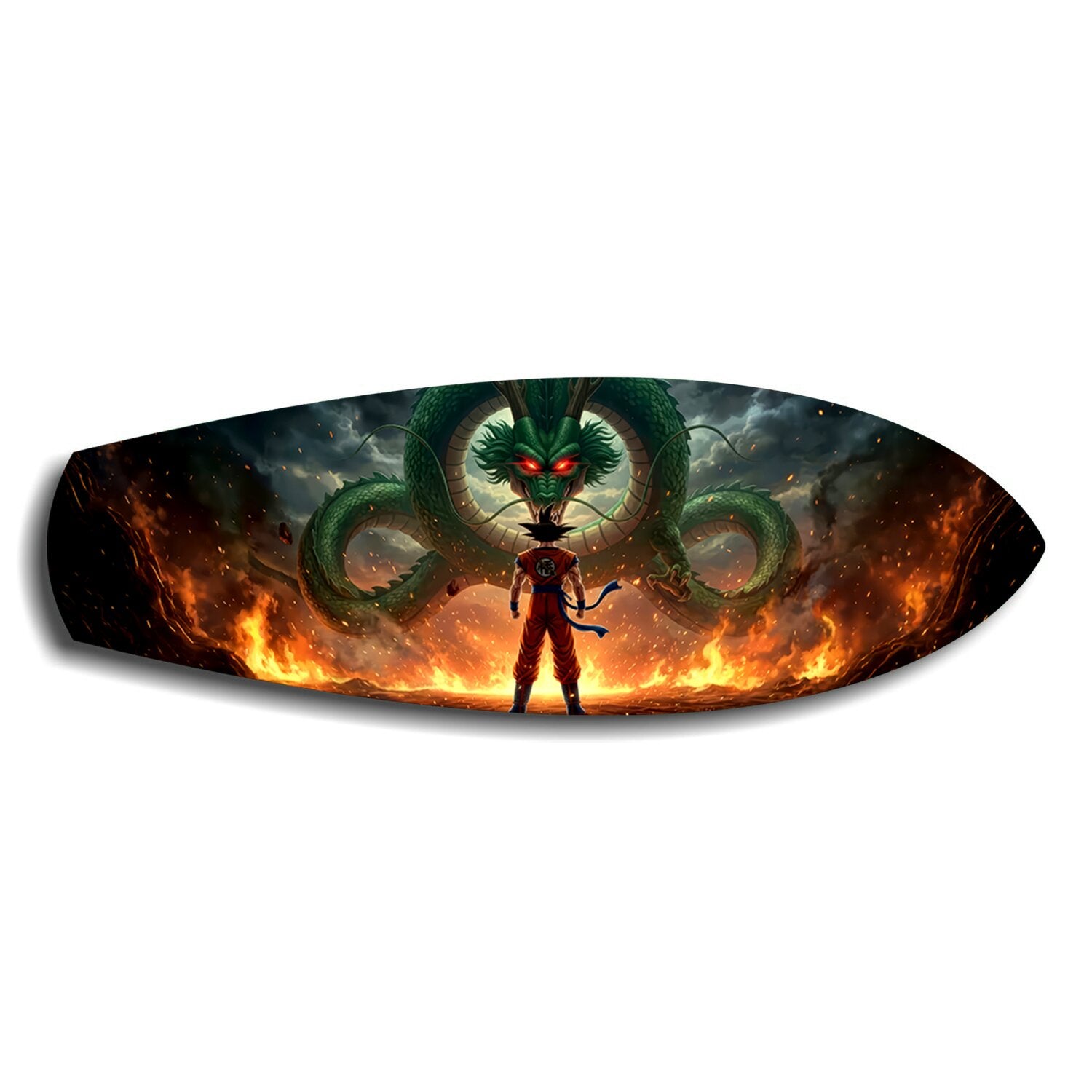 Anime Warrior Green Dragon Fire Glass Wall Art.