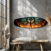 Anime Warrior Green Dragon Fire Glass Wall Art.