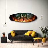 Anime Warrior Green Dragon Fire Glass Wall Art.