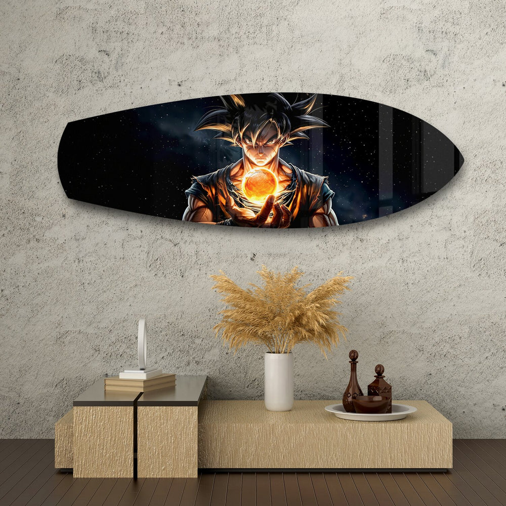 Anime Saiyan Glowing Sphere Glass Wall Art.