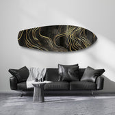 Black and Gold Abstract Waves Glass Wall Art.