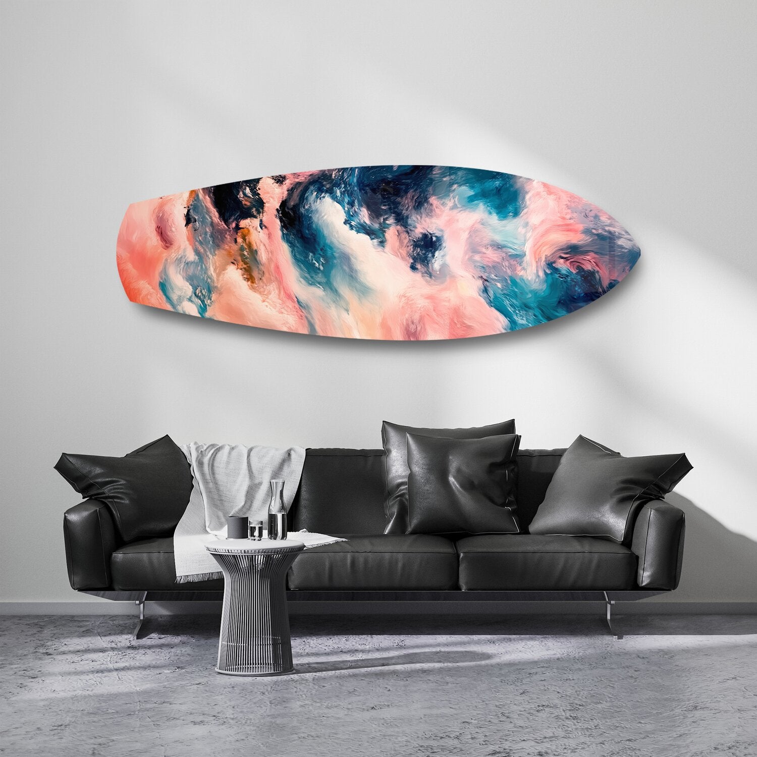 Pink and Blue Marble Swirl Glass Wall Art.