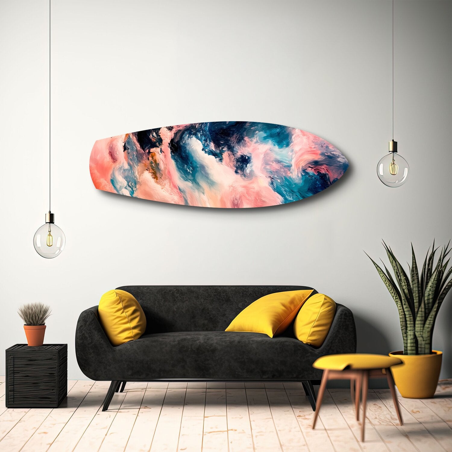 Pink and Blue Marble Swirl Glass Wall Art.