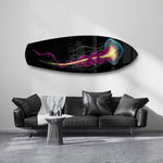 Neon Jellyfish on Black Glass Wall Art.