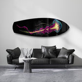 Neon Jellyfish on Black Glass Wall Art.
