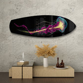 Neon Jellyfish on Black Glass Wall Art.