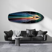 Speedboat Rainbow Light Trails Glass Wall Art.