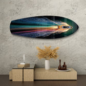 Speedboat Rainbow Light Trails Glass Wall Art.