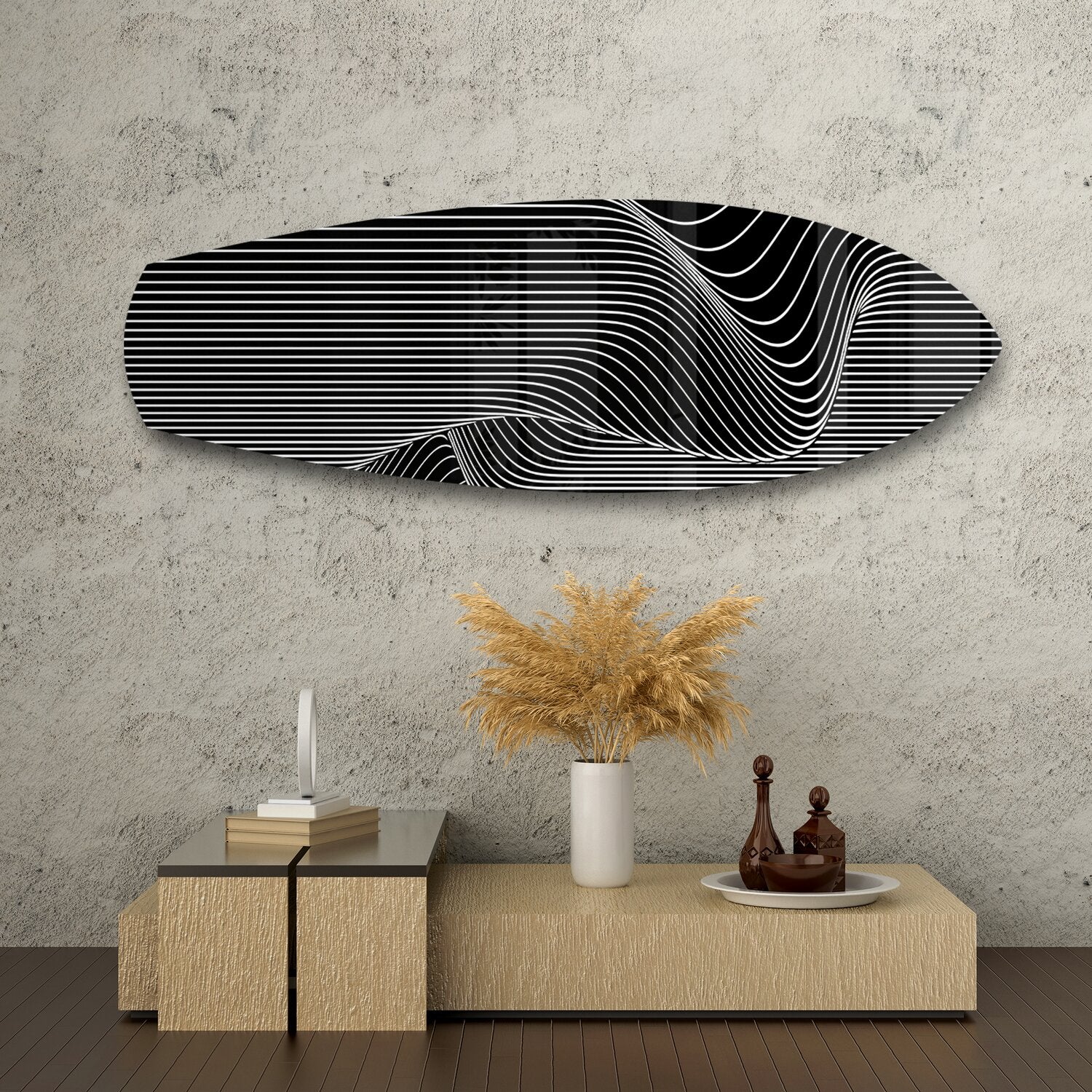 Black and White Op Art Stripes Glass Wall Art.