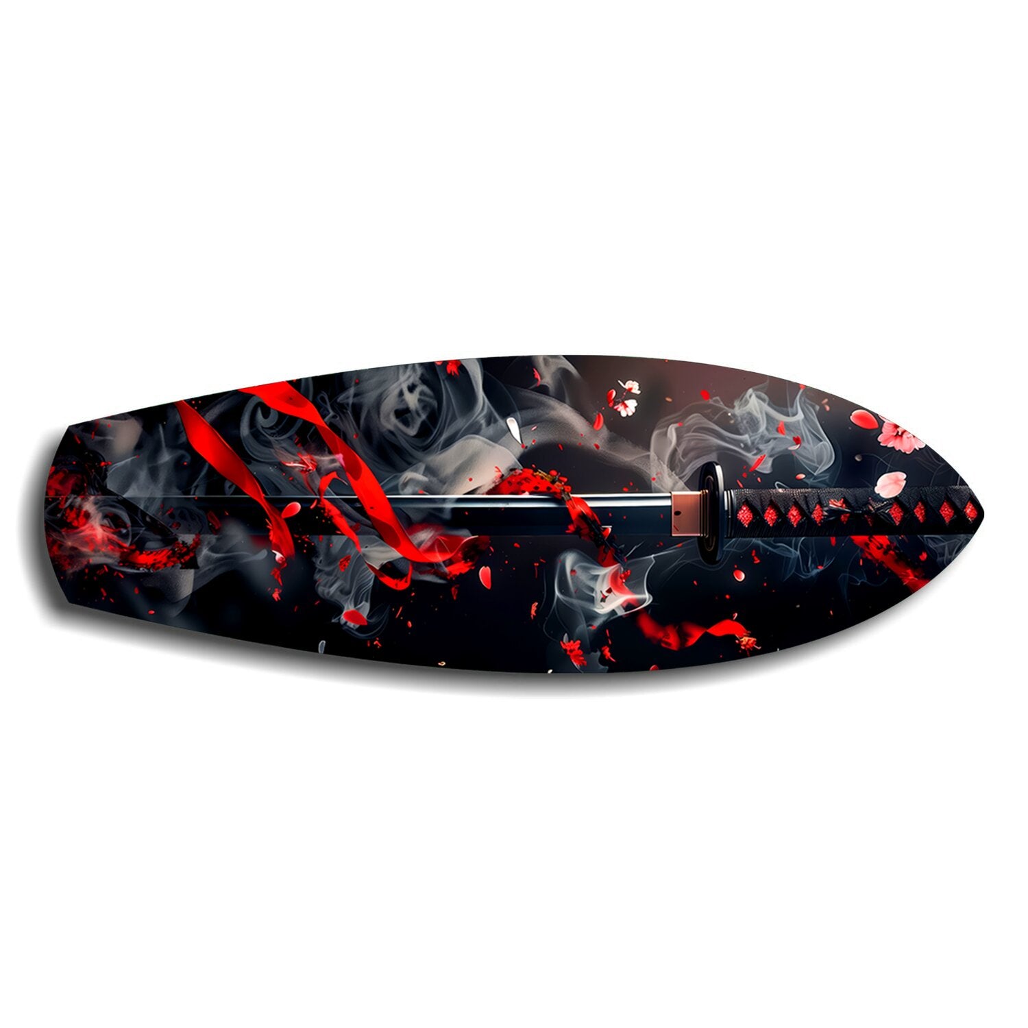 Samurai Katana with Cherry Blossoms Glass Wall Art.