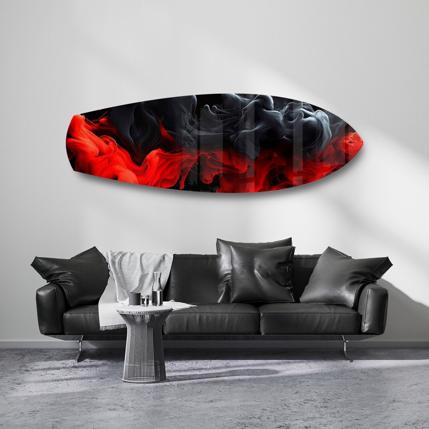 Red and Black Smoke Abstract Glass Wall Art.