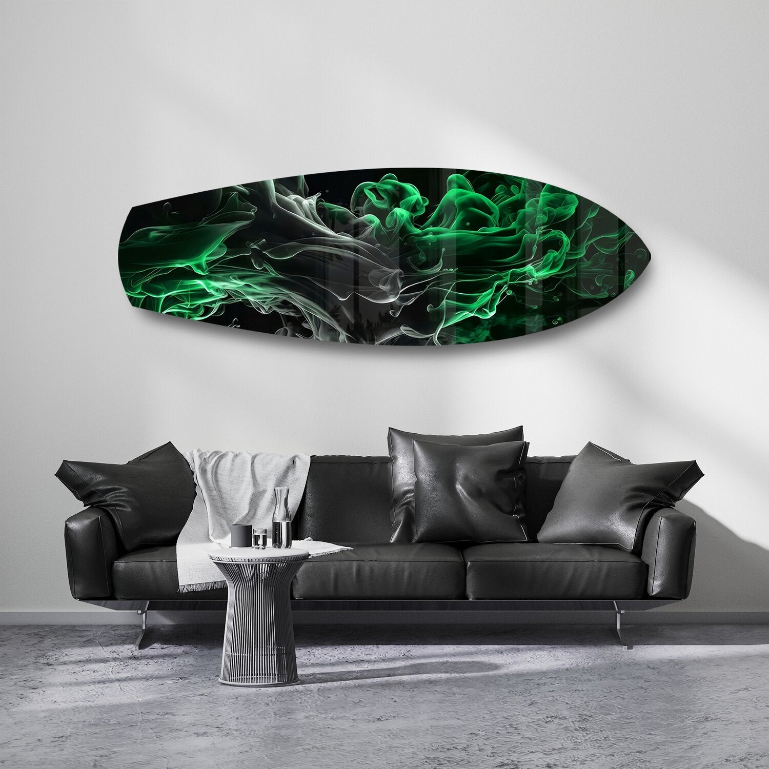 Green Smoke Abstract Glass Wall Art.