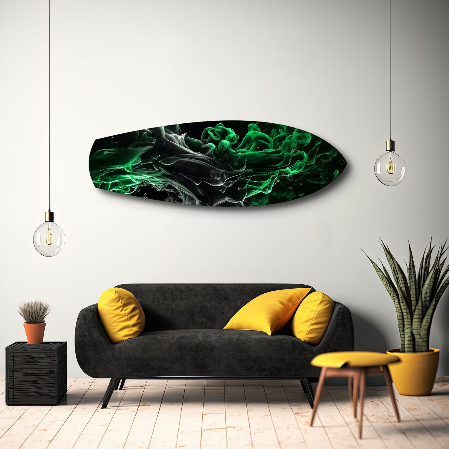 Green Smoke Abstract Glass Wall Art.