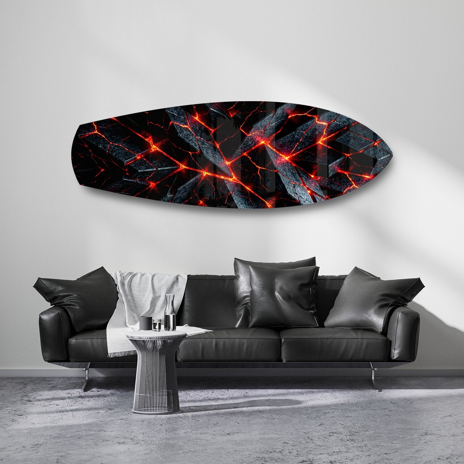 Molten Lava Cracked Stone Glass Wall Art.