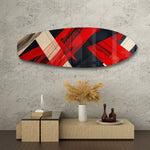 Red Black Geometric Brushstroke Glass Wall Art.