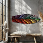Rainbow Textured Leaf Abstract Glass Wall Art.