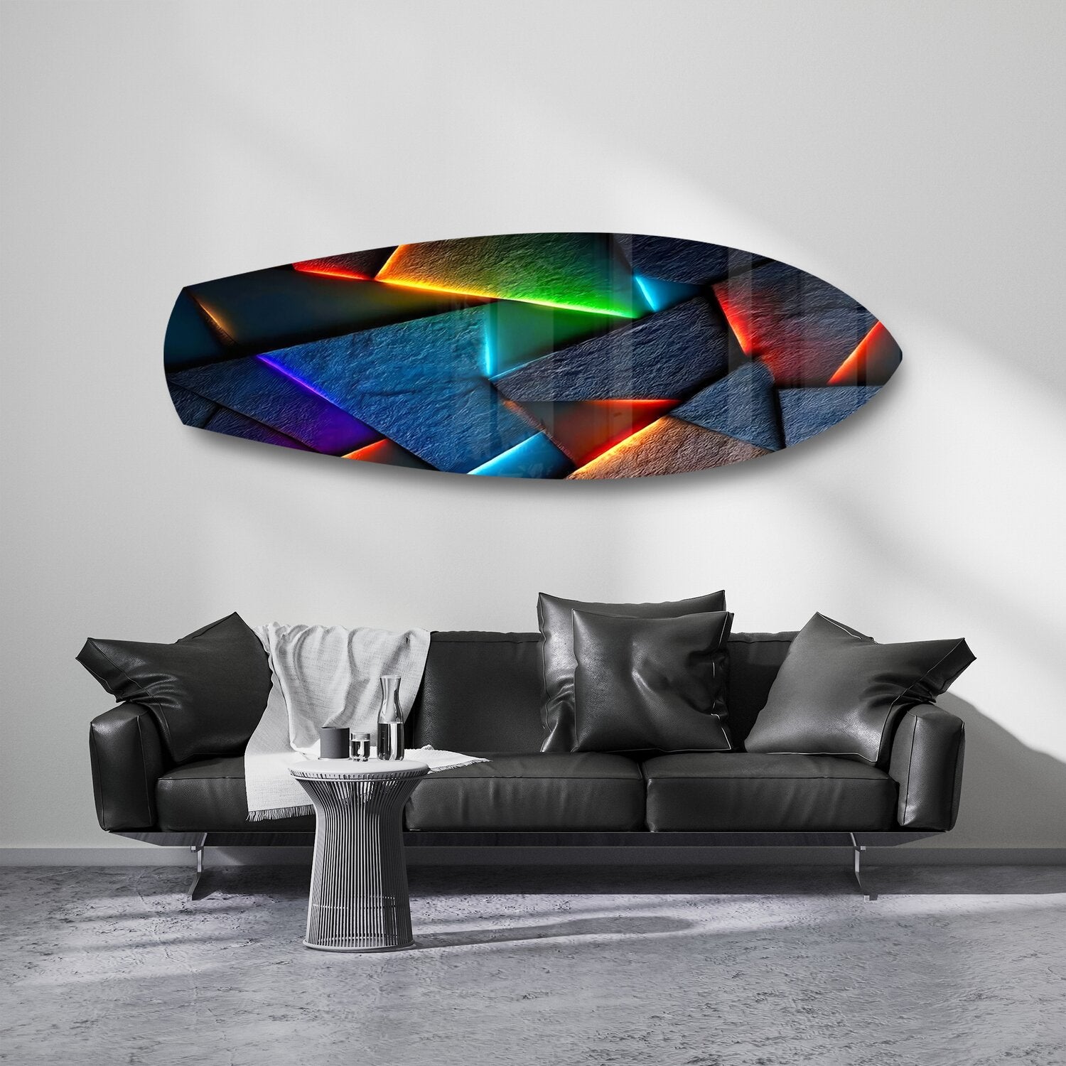 Neon Geometric Stone Abstract Glass Wall Art.