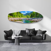 Mountain River Forest Landscape Glass Wall Art.
