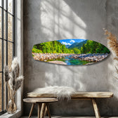 Mountain River Forest Landscape Glass Wall Art.