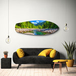 Mountain River Forest Landscape Glass Wall Art.
