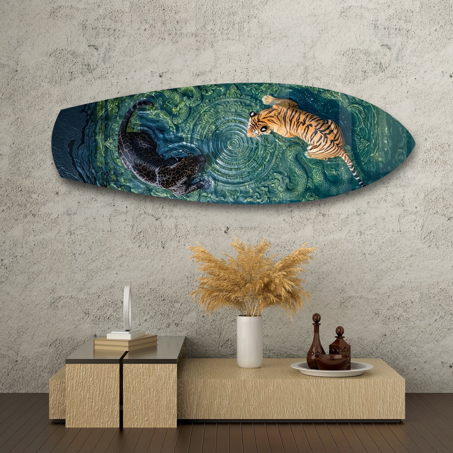 Tiger and Panther Ornamental Water Glass Wall Art.