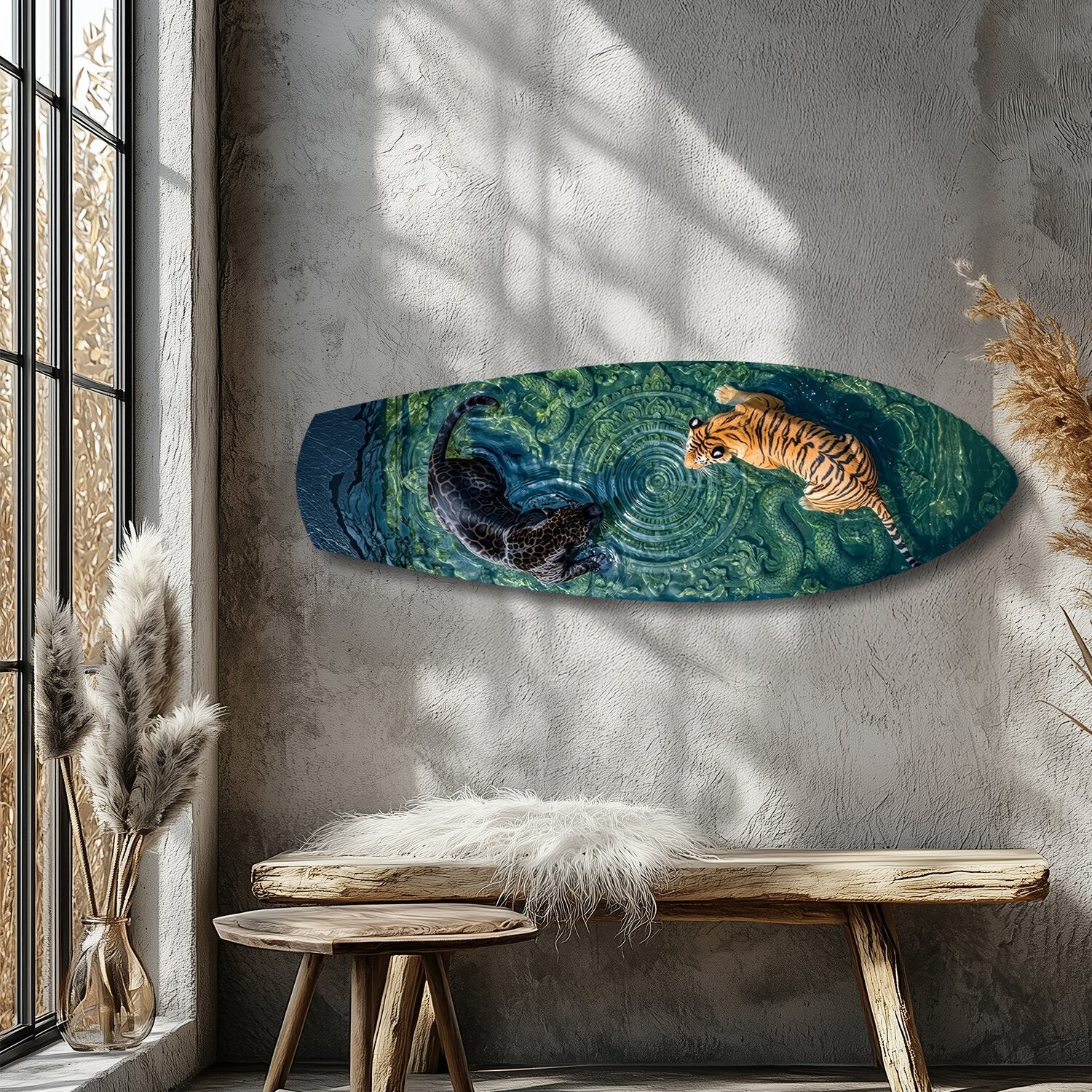 Tiger and Panther Ornamental Water Glass Wall Art.