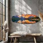 Mountain Lake Sunset Glass Wall Art.
