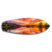 Fiery Lake Sunset Reflection Glass Wall Art.