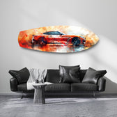 Orange Sports Car Watercolor Glass Wall Art.