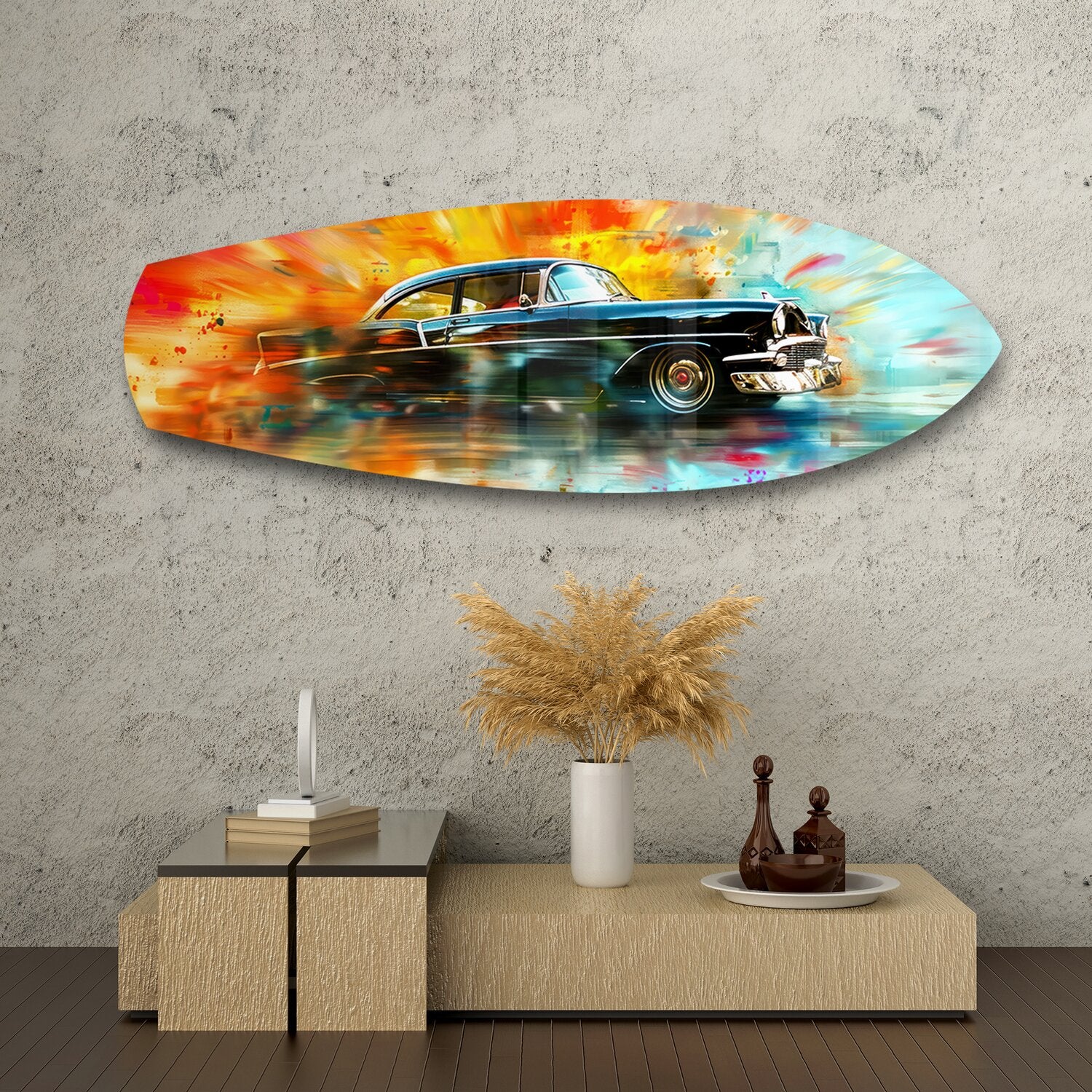 Classic Black Car Watercolor Glass Wall Art.