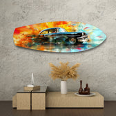Classic Black Car Watercolor Glass Wall Art.