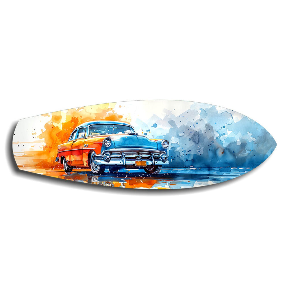 Two-Tone Vintage Car Watercolor Glass Wall Art.