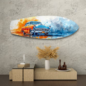 Two-Tone Vintage Car Watercolor Glass Wall Art.