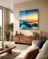 Sunset Glass Wall Art - Lifestyle preview in a designer interior