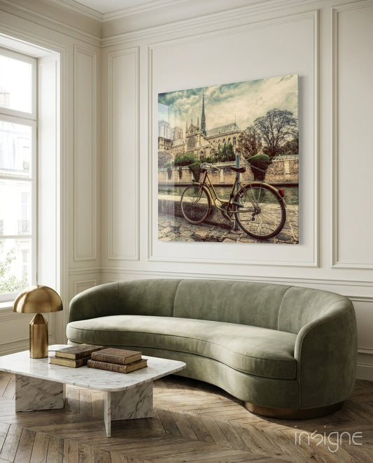 Bicycle Glass Wall Art - Lifestyle preview in a designer interior